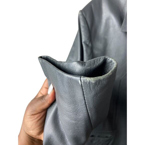 Golden Collection Mens Ash Gray Vintage Button Front Leather Lined Jacket SZ 44 - Picture 5 of 11